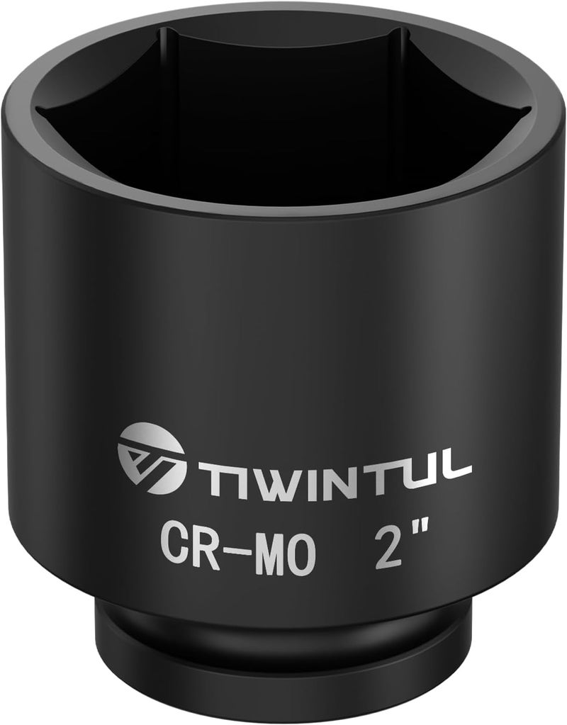 TIWINTUL 3/4 Inch Drive Impact Socket 2 inch, Anti-Rounding 6-Point Design SAE Socket, Heat-Treated CR-MO, Black Phosphate Finish, Axle Nut Socket for Auto Repair, Easy Removal - Image 1